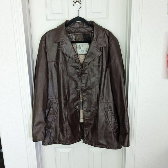 Men's Vintage London Fog Brown Leather Jacket - Removable Liner - size 40